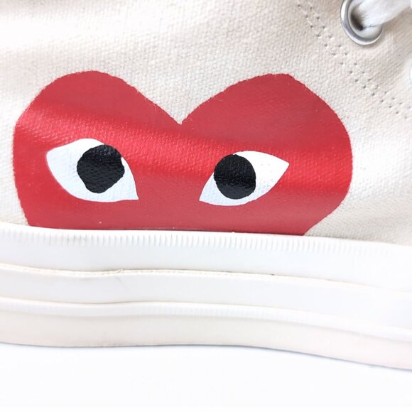 Comme Des Garcons PLAY Beige Converse High Top Sneakers Womens Size 7 - Picture 5 of 8